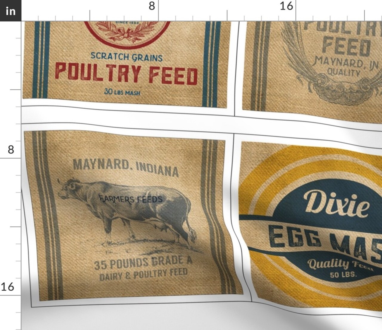 Grain Sack Vintage Style Farmhouse Labels Food Label Flour Egg Barn Cow Chicken Animal Feed Custom Printed Fabric by Spoonflower Various Fabrics by the Yard or Fat Quarter